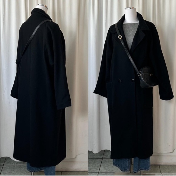 Vintage 80s Central Park double-breasted Wool black full-length overcoat size 14 - Picture 4 of 8